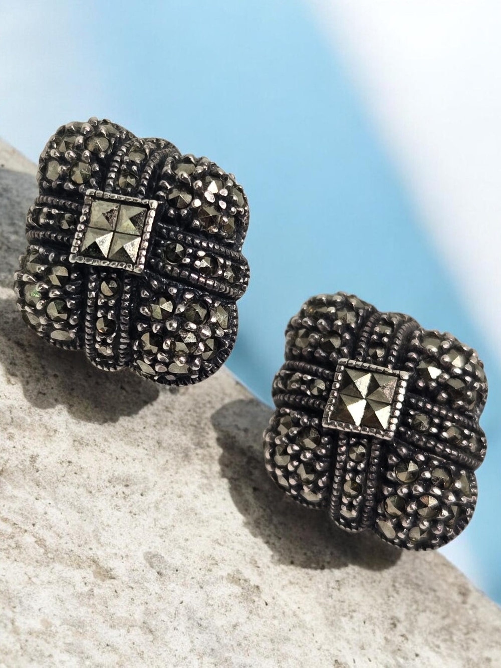 Judith Jack 925 Sterling Silver Marcasite Geometric Earrings